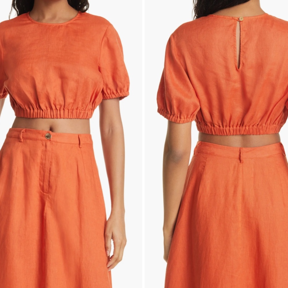 STAUD Athena Linen Crop Top XL Burnt Orange Boho Peasant